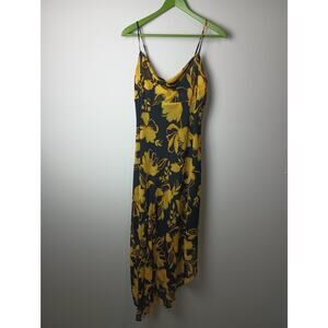 C/MEO Collective On and Off Midi Dress Asymmetrical Yellow Black Large Romantic